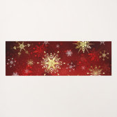 赤い背景のクリスマスゴールデンスノーフレーク ヨガマット (裏面(横))