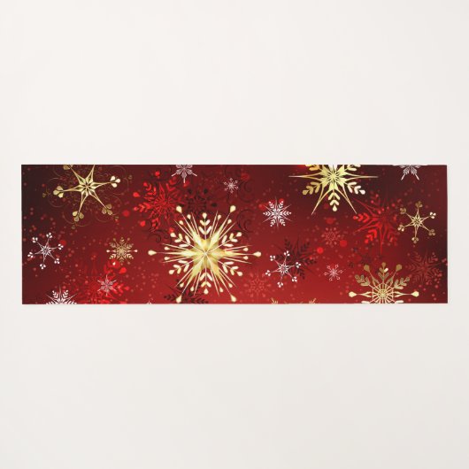 赤い背景のクリスマスゴールデンスノーフレーク ヨガマット (裏面(横))