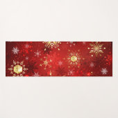 赤い背景のクリスマスゴールデンスノーフレーク ヨガマット (正面(横))