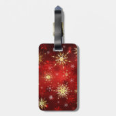 赤い背景のクリスマスゴールデンスノーフレーク ラゲッジタグ (裏面縦)