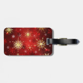 赤い背景のクリスマスゴールデンスノーフレーク ラゲッジタグ (裏面横)