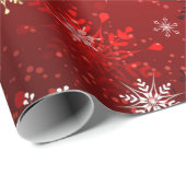 赤い背景のクリスマスゴールデンスノーフレーク ラッピングペーパー (ロールコーナー)