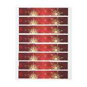 赤い背景のクリスマスゴールデンスノーフレーク ラップアラウンドラベル (シート)