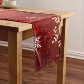 赤い背景のクリスマスゴールデンスノーフレーク ロングテーブルランナー (インサイチュ)