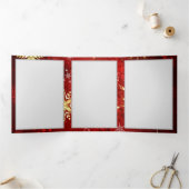 赤い背景のクリスマスゴールデンスノーフレーク 三つ折りプログラム (内部)