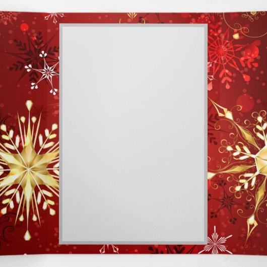 赤い背景のクリスマスゴールデンスノーフレーク 三つ折りプログラム (内部中)