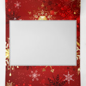 赤い背景のクリスマスゴールデンスノーフレーク 三つ折り招待状 (内部中)