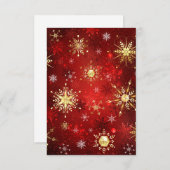 赤い背景のクリスマスゴールデンスノーフレーク 出欠カード (正面/裏面)