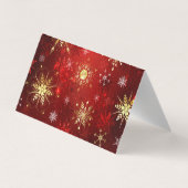赤い背景のクリスマスゴールデンスノーフレーク 名刺 (裏面)