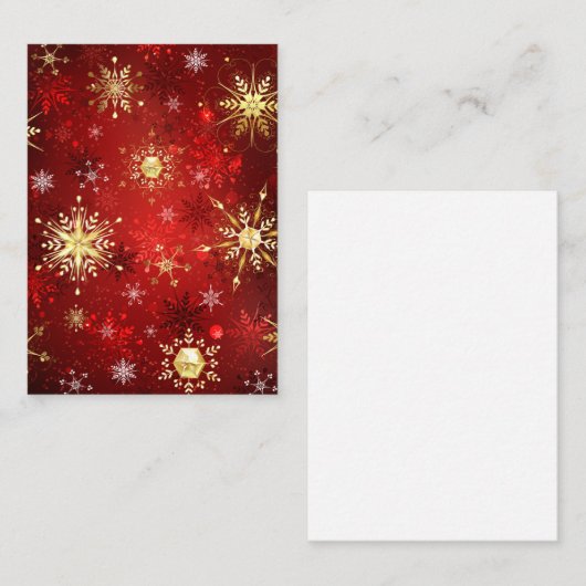 赤い背景のクリスマスゴールデンスノーフレーク 名刺 (正面/裏面)