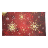 赤い背景のクリスマスゴールデンスノーフレーク 枕カバー (裏面)
