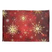赤い背景のクリスマスゴールデンスノーフレーク 枕カバー (裏面-左)