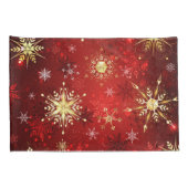 赤い背景のクリスマスゴールデンスノーフレーク 枕カバー (裏面-右)