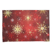 赤い背景のクリスマスゴールデンスノーフレーク 枕カバー (正面右)