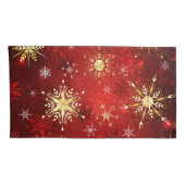 赤い背景のクリスマスゴールデンスノーフレーク 枕カバー (裏面-右)