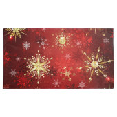 赤い背景のクリスマスゴールデンスノーフレーク 枕カバー (正面右)