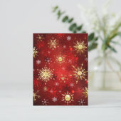 赤い背景のクリスマスゴールデンスノーフレーク 案内ポストカード (スタンド正面)