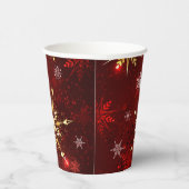 赤い背景のクリスマスゴールデンスノーフレーク 紙コップ (右)