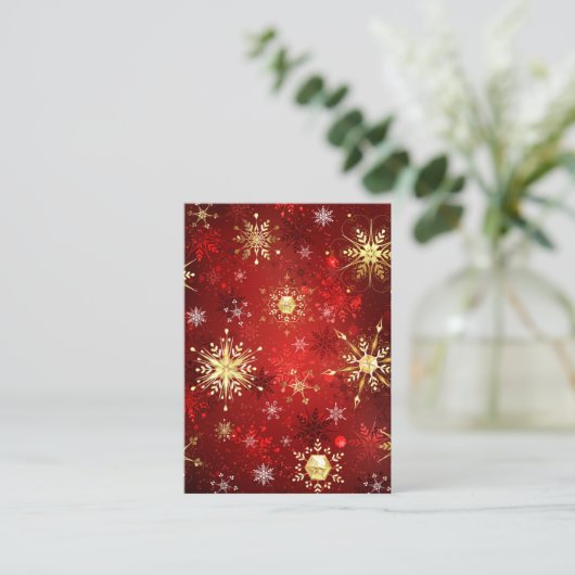 赤い背景のクリスマスゴールデンスノーフレーク 紹介カード (スタンド正面)