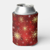 赤い背景のクリスマスゴールデンスノーフレーク 缶クーラー (缶正面)