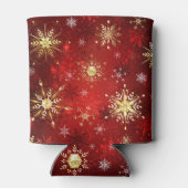 赤い背景のクリスマスゴールデンスノーフレーク 缶クーラー (裏面)