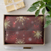 赤い背景のクリスマスゴールデンスノーフレーク 薄葉紙 (ギフト)