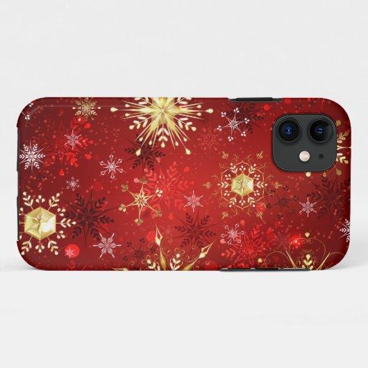 赤い背景のクリスマスゴールデンスノーフレーク Case-Mate iPhoneケース (裏面(横))