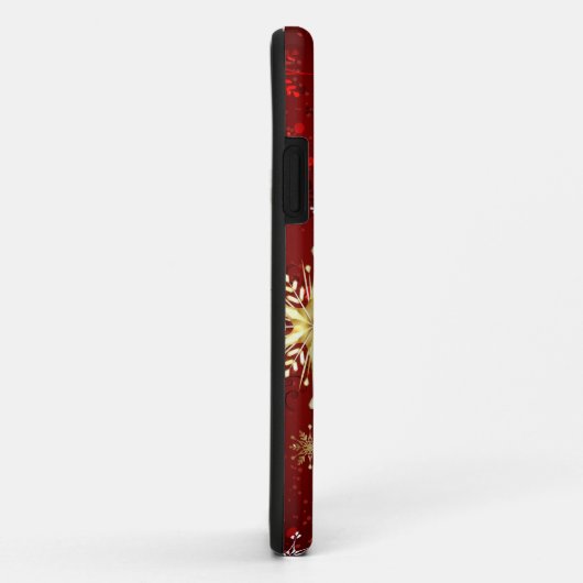 赤い背景のクリスマスゴールデンスノーフレーク Case-Mate iPhoneケース (裏面/右)