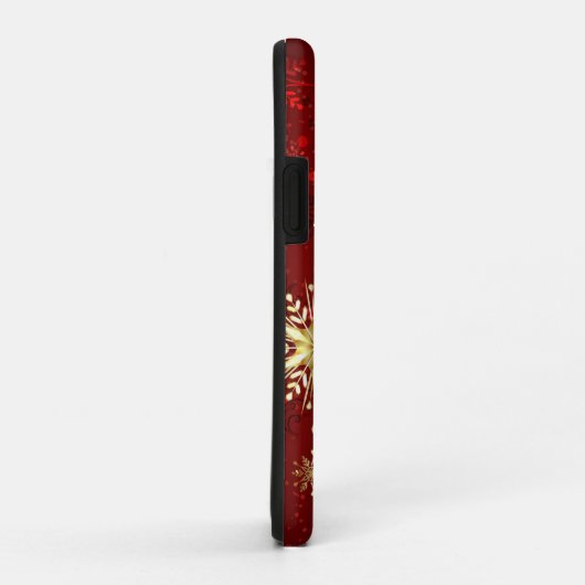 赤い背景のクリスマスゴールデンスノーフレーク Case-Mate iPhoneケース (裏面/右)