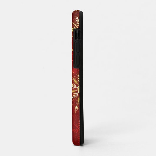 赤い背景のクリスマスゴールデンスノーフレーク Case-Mate iPhoneケース (裏面/左)