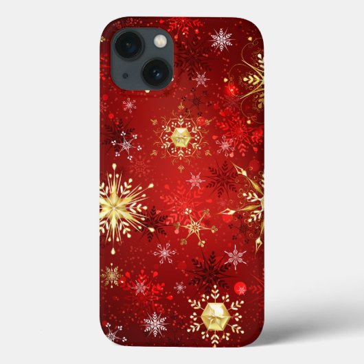 赤い背景のクリスマスゴールデンスノーフレーク Case-Mate iPhoneケース (裏面)