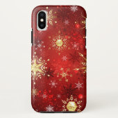赤い背景のクリスマスゴールデンスノーフレーク Case-Mate iPhoneケース (裏面)
