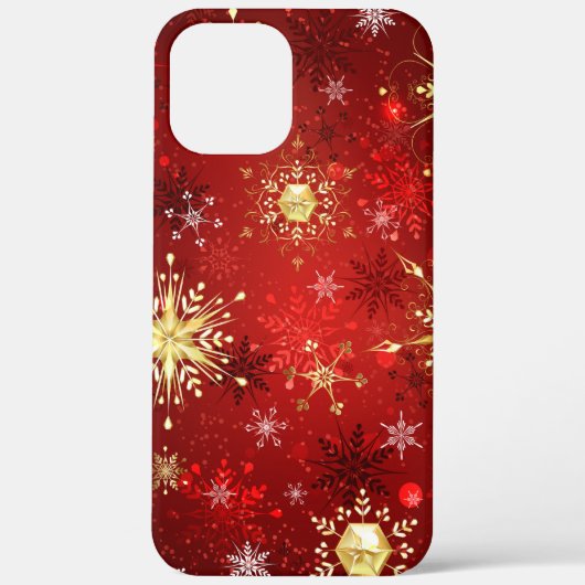 赤い背景のクリスマスゴールデンスノーフレーク Case-Mate iPhoneケース (裏面)