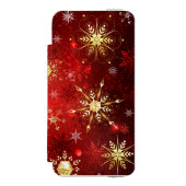 赤い背景のクリスマスゴールデンスノーフレーク INCIPIO iPhoneウォレットケース (フォリオ 正面)