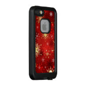 赤い背景のクリスマスゴールデンスノーフレーク LifeProof iPhoneケース (裏面/右)
