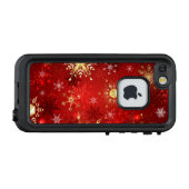 赤い背景のクリスマスゴールデンスノーフレーク LifeProof iPhoneケース (裏面横)