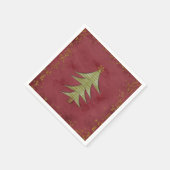 赤い背景のクリスマスツリー スタンダードカクテルナプキン (角)