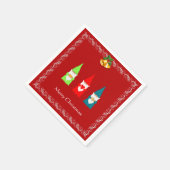 赤い背景のクリスマスノーム3体 スタンダードカクテルナプキン (角)
