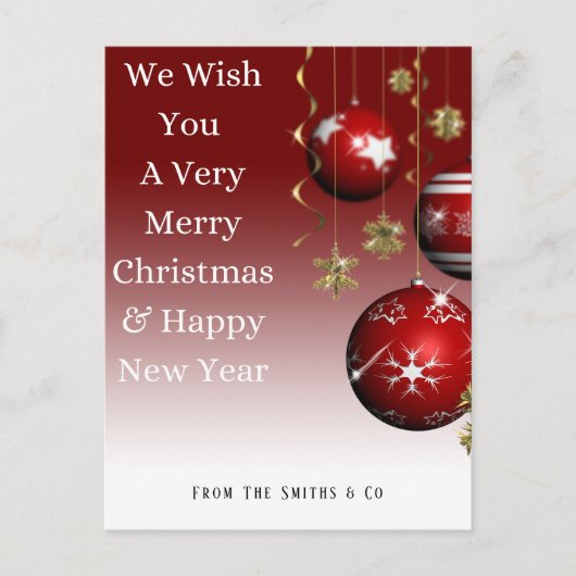 赤い背景のクリスマスレッドオーナメントグラデーション シーズンポストカード (正面)