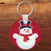 赤い背景のクリスマス雪だるま キーホルダー (正面)