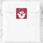 赤い背景のクリスマス雪だるま スクエアシール (バッグ)