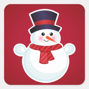 赤い背景のクリスマス雪だるま スクエアシール