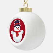 赤い背景のクリスマス雪だるま セラミックボールオーナメント (右)