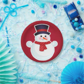 赤い背景のクリスマス雪だるま ペーパープレート (パーティー)