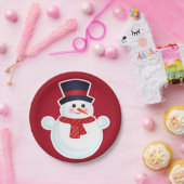 赤い背景のクリスマス雪だるま ペーパープレート (パーティー)