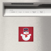 赤い背景のクリスマス雪だるま マグネット (インサイチュ (食洗機))