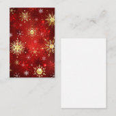 赤い背景のクリスマス ゴールドの雪の結晶 名刺 (正面/裏面)