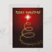 赤い背景のクリス白熱［赤熱］光を放つマスツリー シーズンポストカード (正面/裏面)