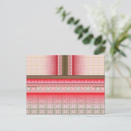 赤い背景のクロスステッチパターン ポストカード (スタンド正面)