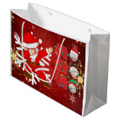赤い背景のゴルフクリスマススノーフレーク ラージペーパーバッグ (正面アングル)